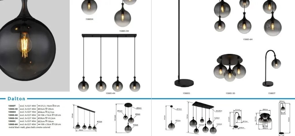 Pendul design modern DALTON negru/fumuriu