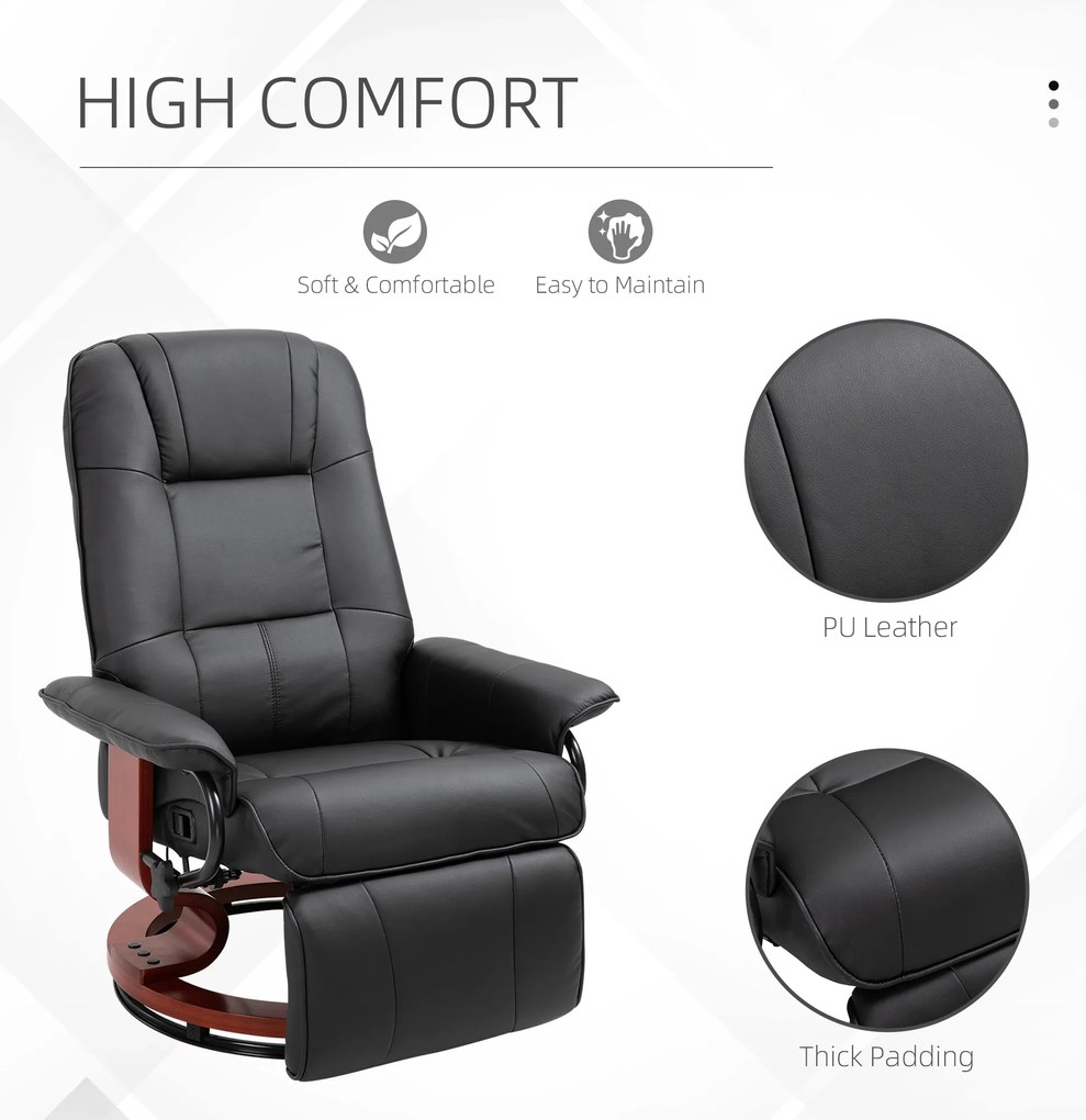 HOMCOM Fotoliu Rabatabil Manual 145° cu Suport pentru Picioare Imitație de Piele Negru | Aosom Romania