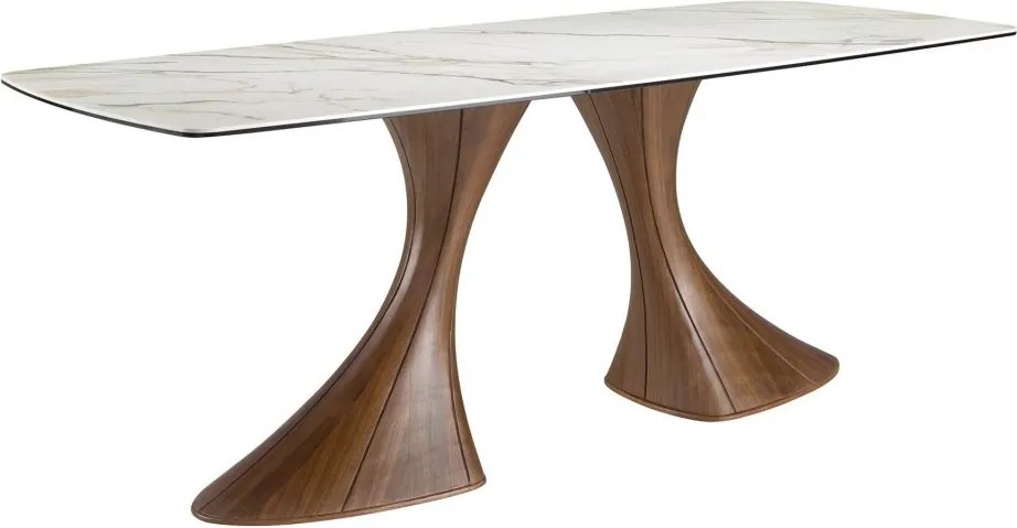 Masa ovala din lemn si marmura portelanata Barrel 200x90cm