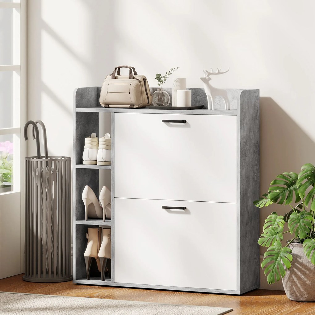HOMCOM Dulap pentru pantofi slim cu 2 sertare rabatabile, Capacitate 15 perechi de pantofi, 83x24x90.5 cm, Gri | Aosom Romania
