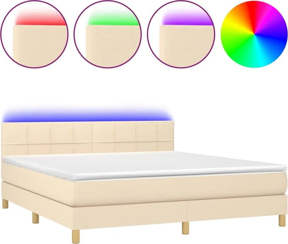 vidaXL Pat cu arcuri, saltea și LED, crem, 180x200 cm, textil