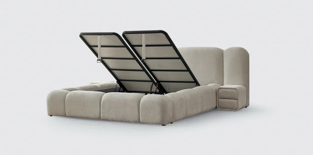 Boxspring ~MERIVO~ cu ladǎ de depozitare, structurǎ metalicǎ și saltea premium cu topper integrat Anthology ivory 180x200