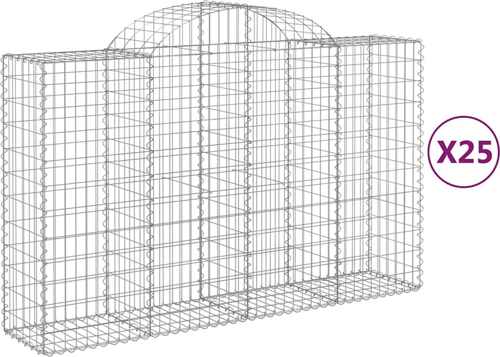 vidaXL Coșuri gabion arcuite 25 buc, 200x50x120/140cm, fier galvanizat