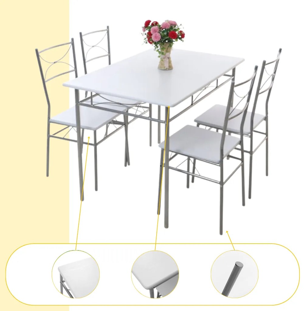 Jurhan Set de mese de dining PAUL, 5 bucăți, catifea albă