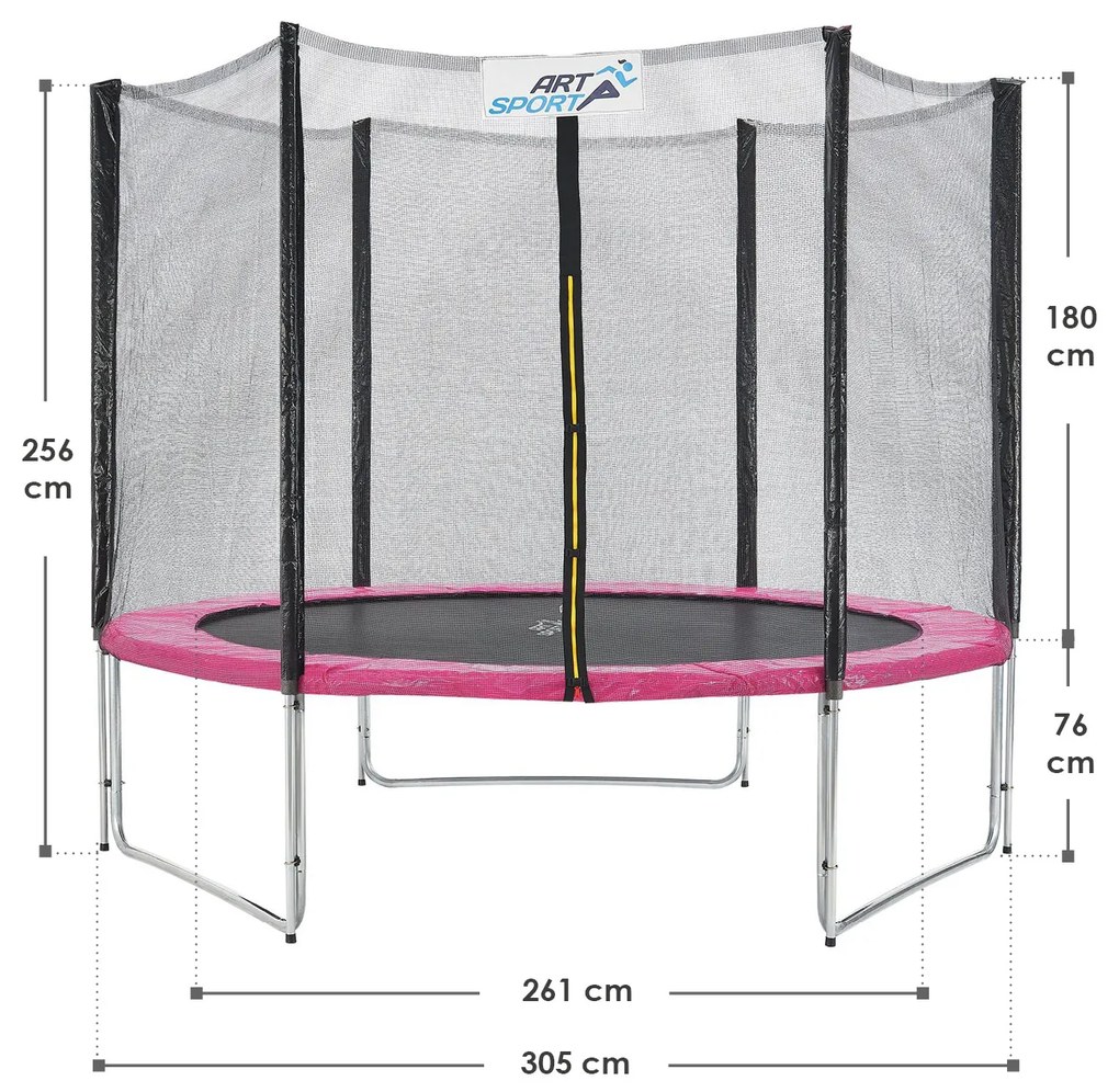 Trampolina Jampino 3,05 metrový priemer s ochrannou sieťkou a rebríkom ružová