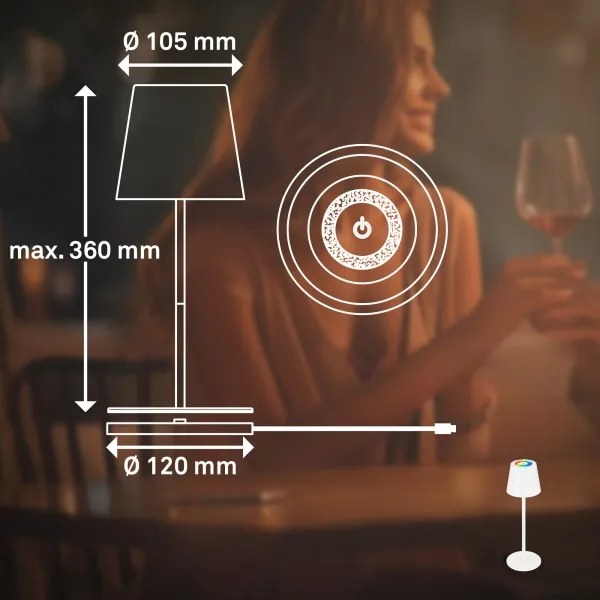 Briloner 7517016 - Lampă de masă LED RGB dimmabilă CILANO 3W/5V IP44 2000 mAh albă