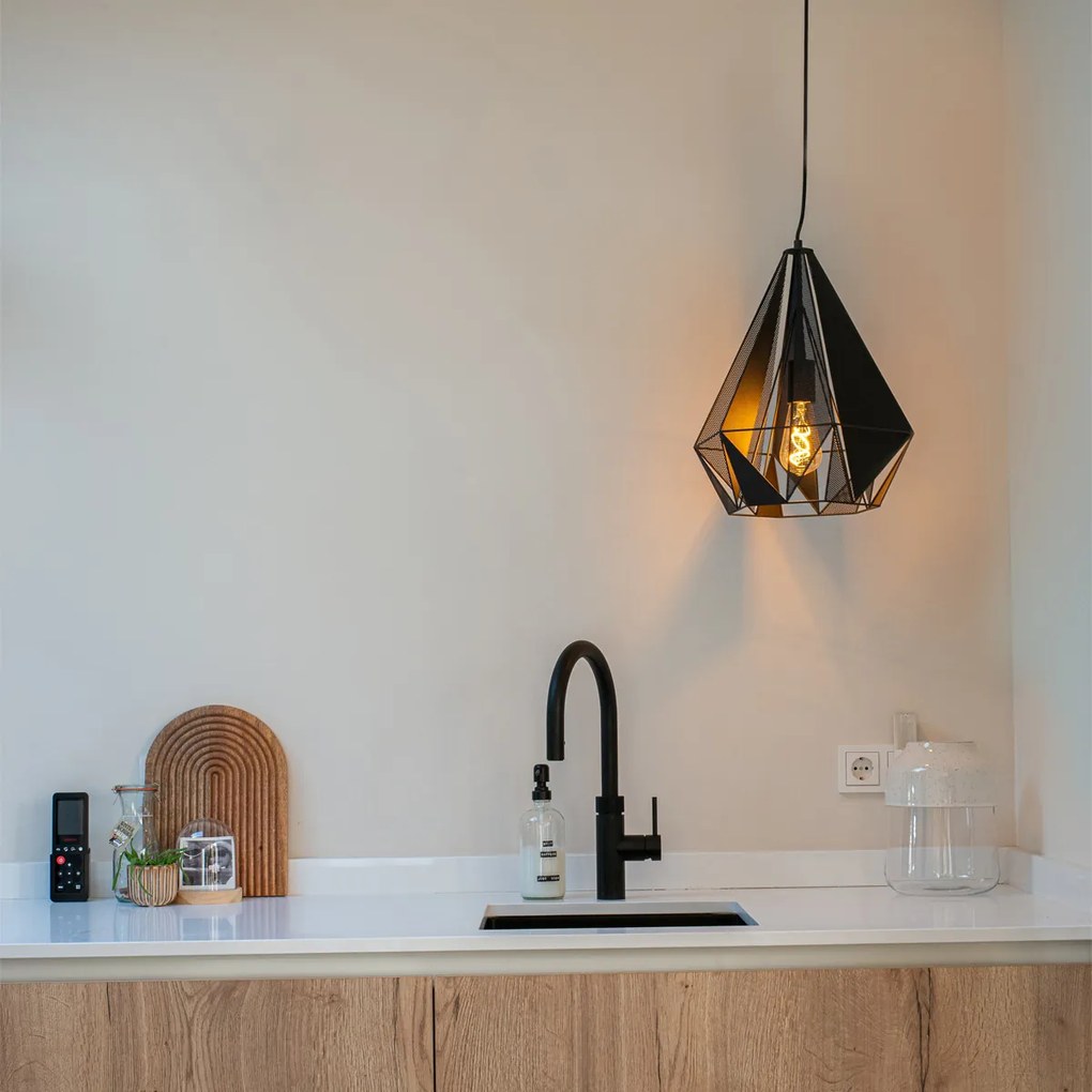 Lampă suspendată industrială neagră cu plasă - Carcass