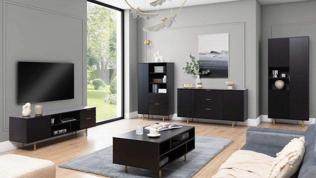 Set mobilier living Newelon I (Negru + auriu) . 1105964