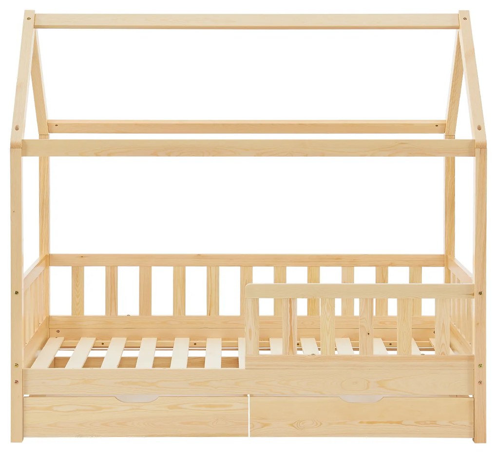 Patut Marli 90 x 200 cm cu 2 sertare si grilaj sipci - natural
