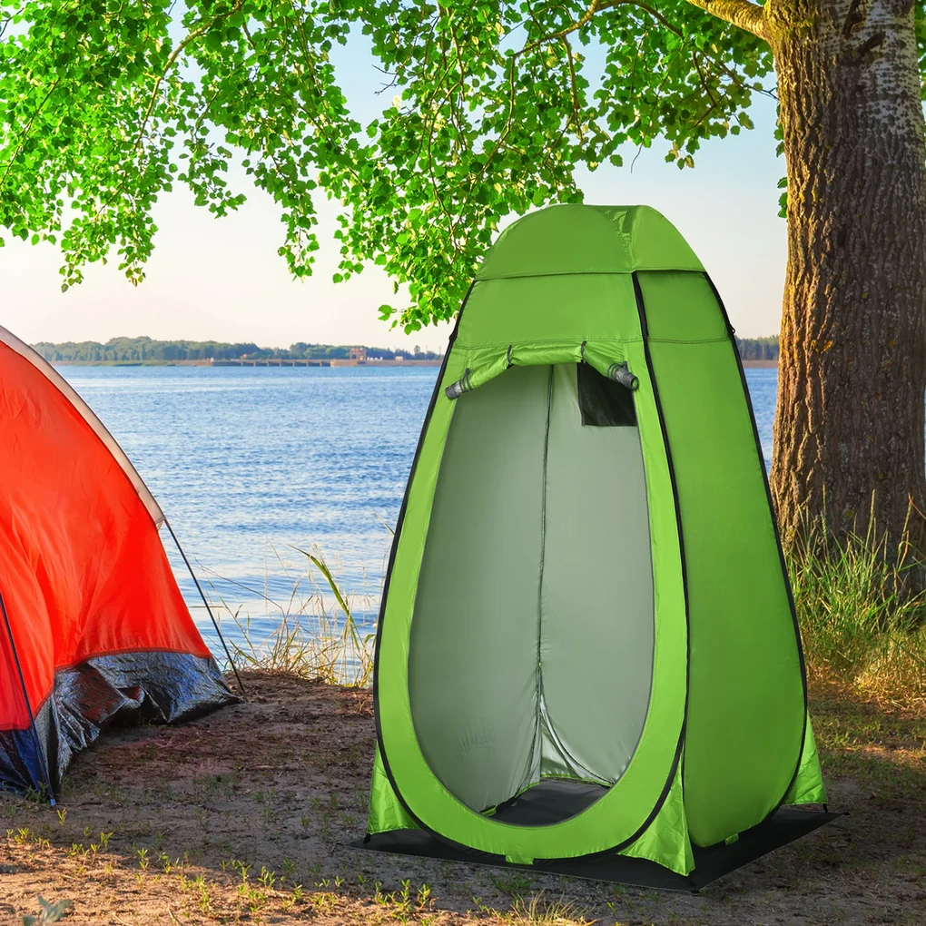 Cort de Dus Outsunny pentru Exterior cu Usa cu Fermoar, Geanta pentru Transport, 126x124x189cm, Verde | Aosom Romania