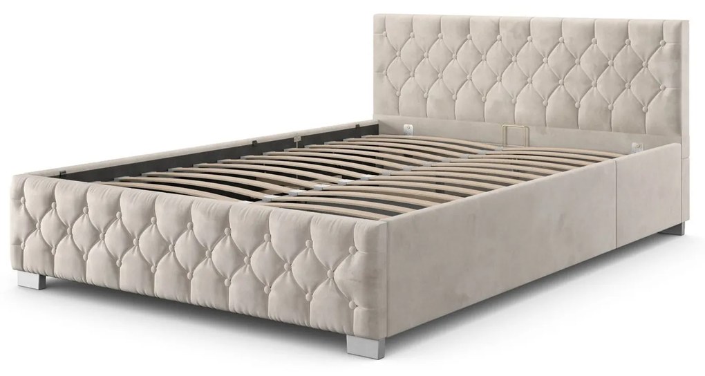 Pat tapitat Nizza 180 x 200 cm cu iluminare LED de culoare bej