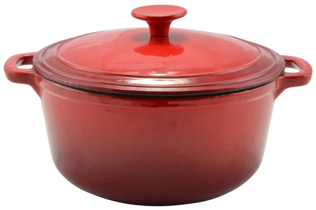 Oala fonta emailata cu capac 22 cm, 3,2 L Perfect Home 12007, rosie