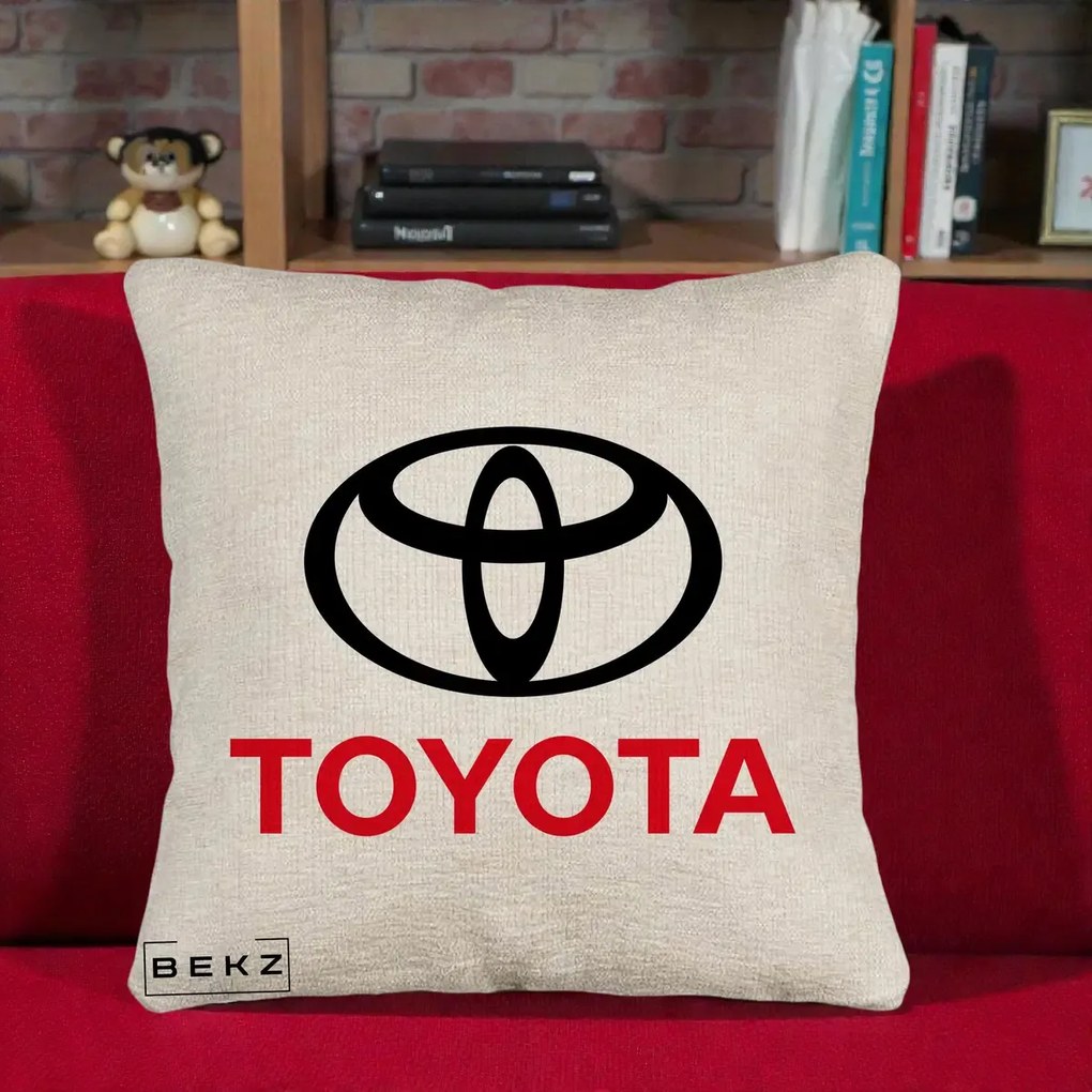 Perna Personalizata cu emblema Toyota, 40x40 cm, Bej Canapea, Husa Detasabila, Perna Inclusa, BEKZ®