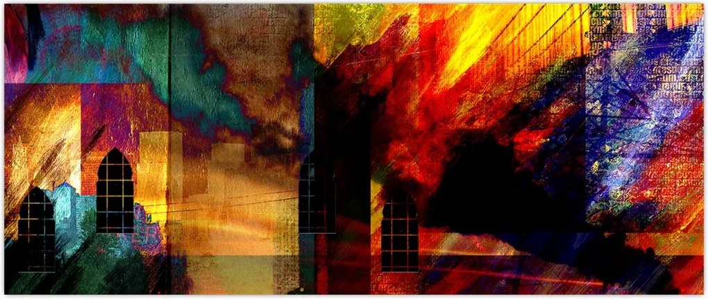 Tablou - Oraș colorat, abstracție (120x50 cm)