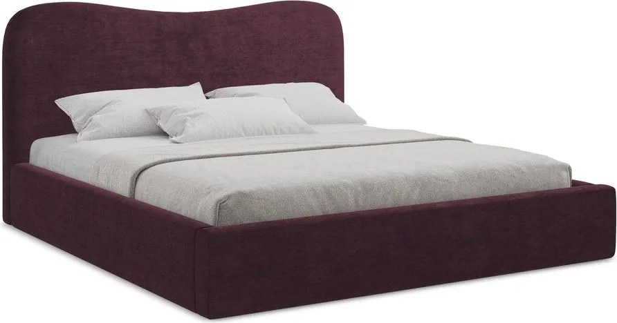 Pat matrimonial violet tapițat cu spațiu de depozitare cu somieră 140x200 cm Kahai – Makamii