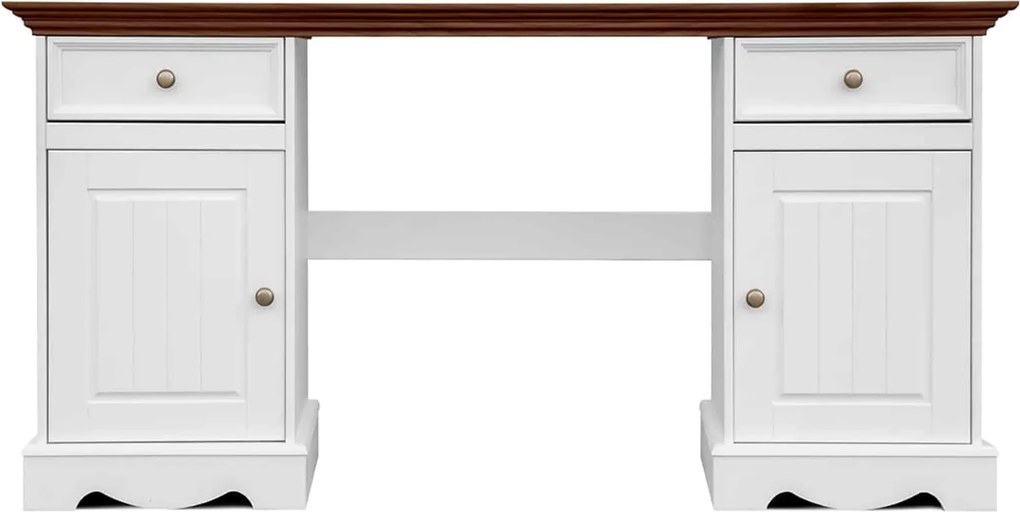 Birou lemn masiv nuc Linea Alb-, 155 × 54 × 77 cm