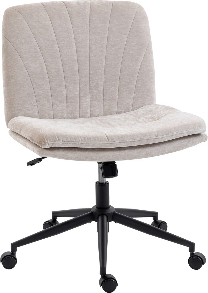 Scaun de Birou HOMCOM, Reglabil, Înclinabil și Rotativ, din Chenille și Oțel, 62x67x83-93 cm, Bej | Aosom Romania