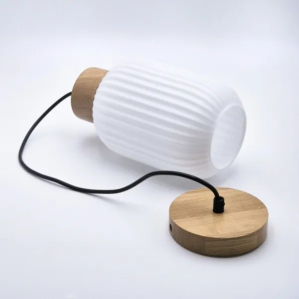 Lustră pe cablu HARMA 1xE27/15W/230V d. 14 cm alb/stejar