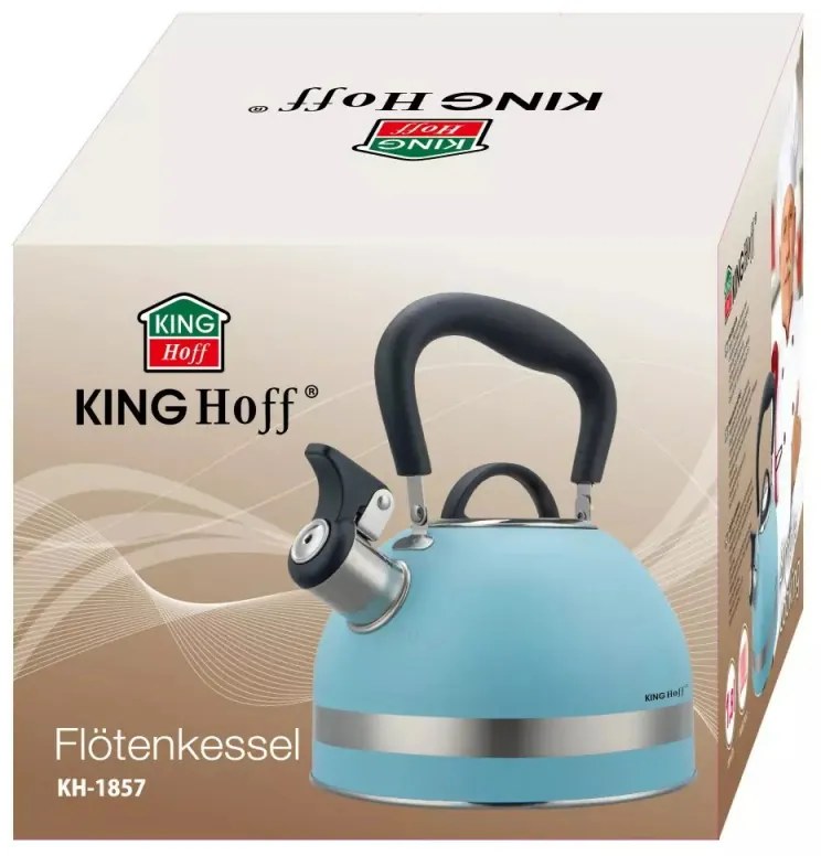 Ceainic cu fluier Kinghoff KH 1857, 1.8 l, Inductie, Maner izolat termic, Albastru