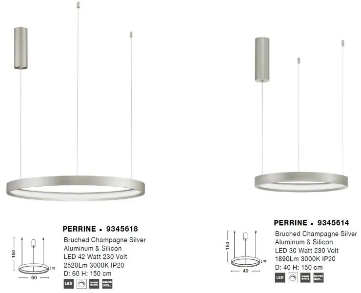 Lustra LED suspendata design modern circular PERRINE D-40cm argintie