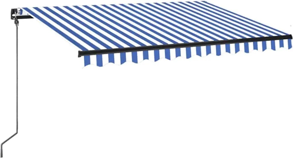 vidaXL Copertină retractabilă manual LED, albastru și alb, 350x250 cm
