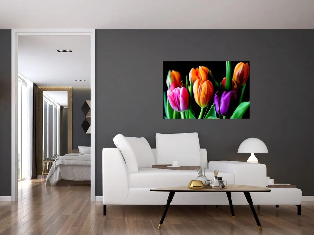 Tablou -Lalele pe fond negru (90x60 cm)