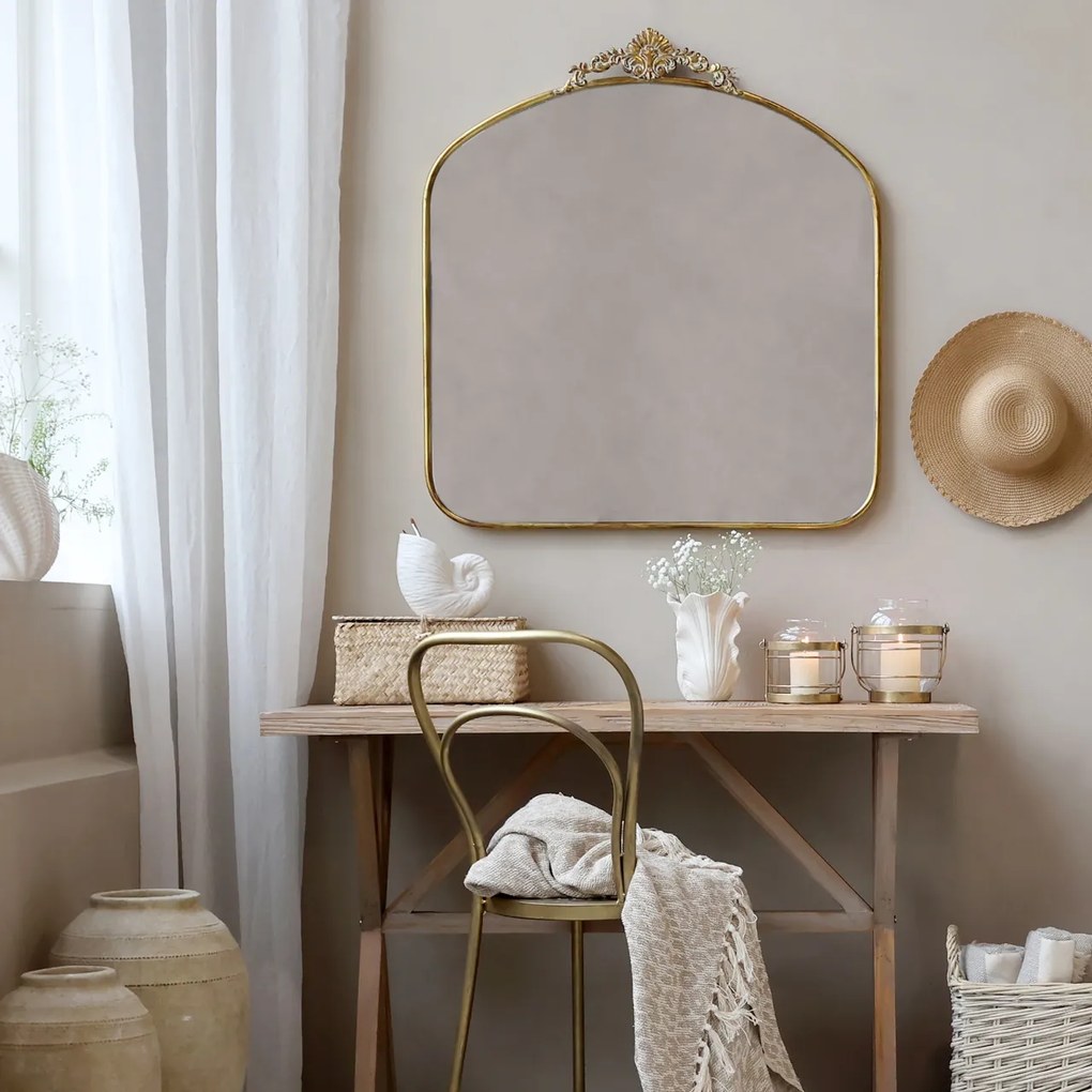 Oglindă de perete cu ramă decorativă, aspect vintage, H90/L80/W3.5 cm
