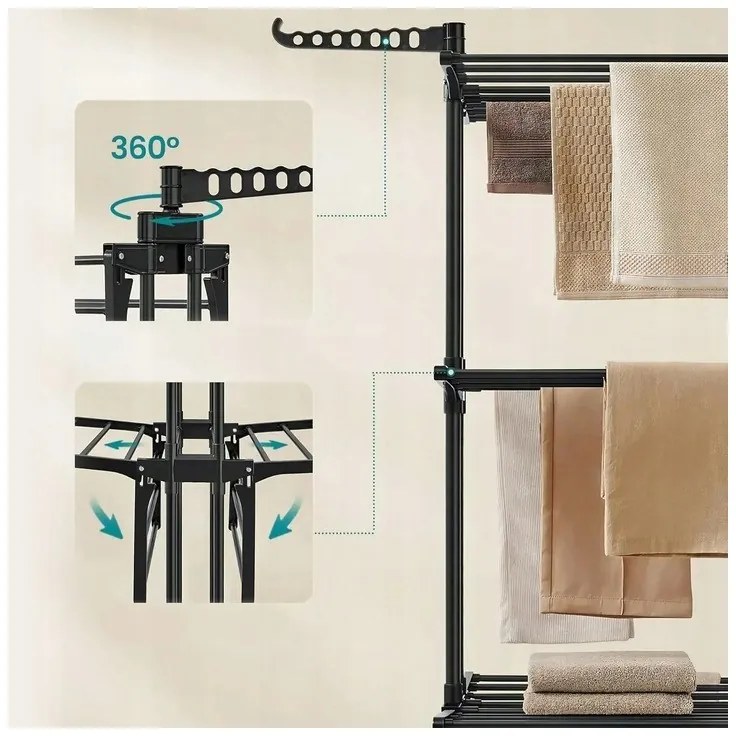 Uscător de rufe cu mai multe niveluri - negru