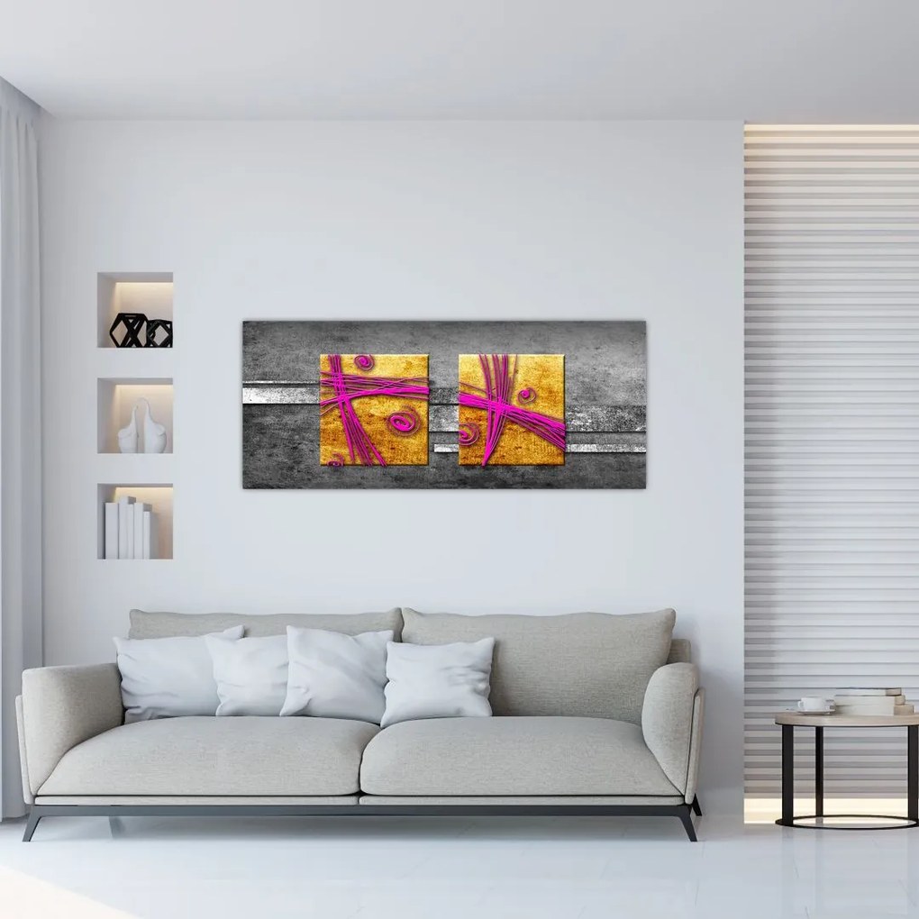 Tablou - Pătratr colorate pe fond negru (120x50 cm)