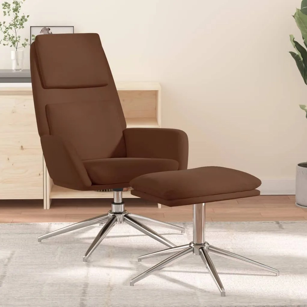 3097779 vidaXL Scaun de relaxare cu taburet, maro, țesătură microfibră