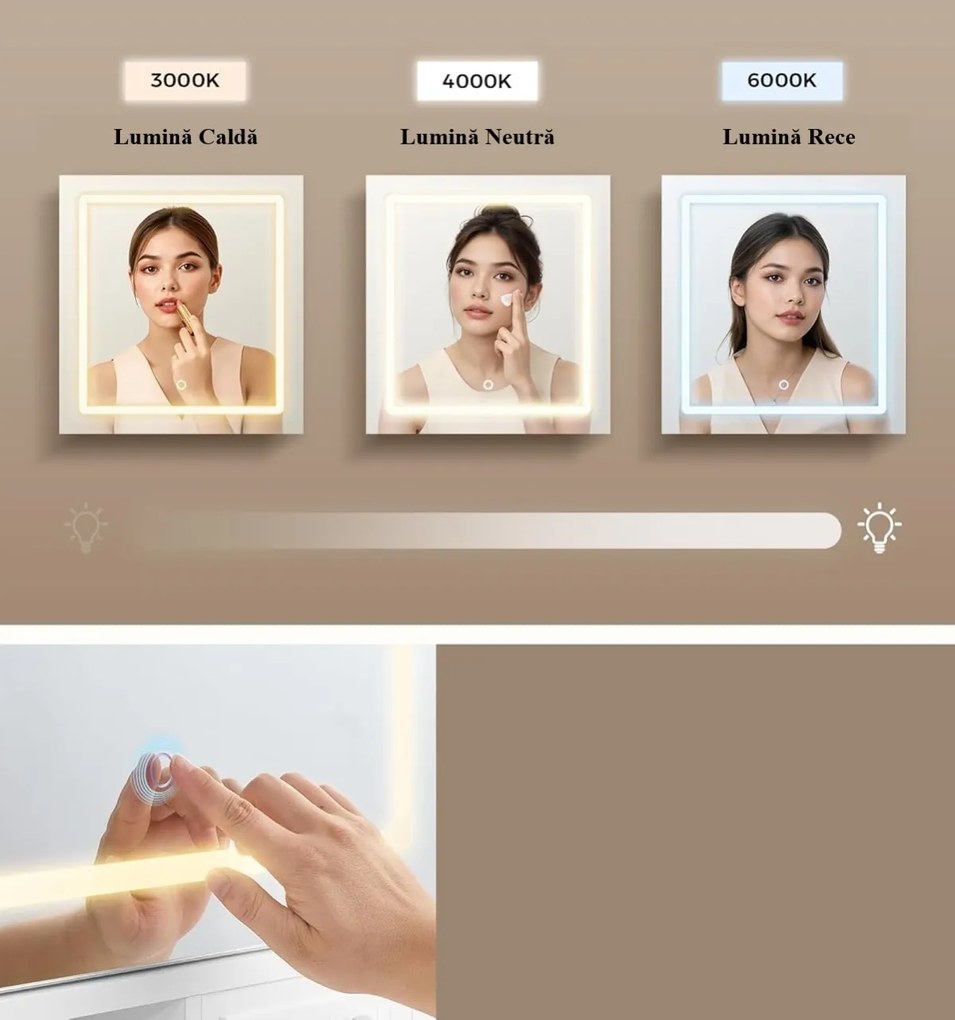 Masuta machiaj cu Oglinda LED si 9 Sertare pentru Cosmetice, Set Masa toaleta 110 cm, Alb, masuta cosmetica, vanity - SEA822