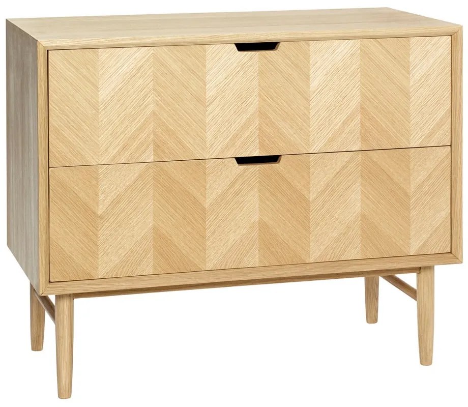 Comodă din lemn de stejar cu 2 sertare Hübsch Herringbone, natural