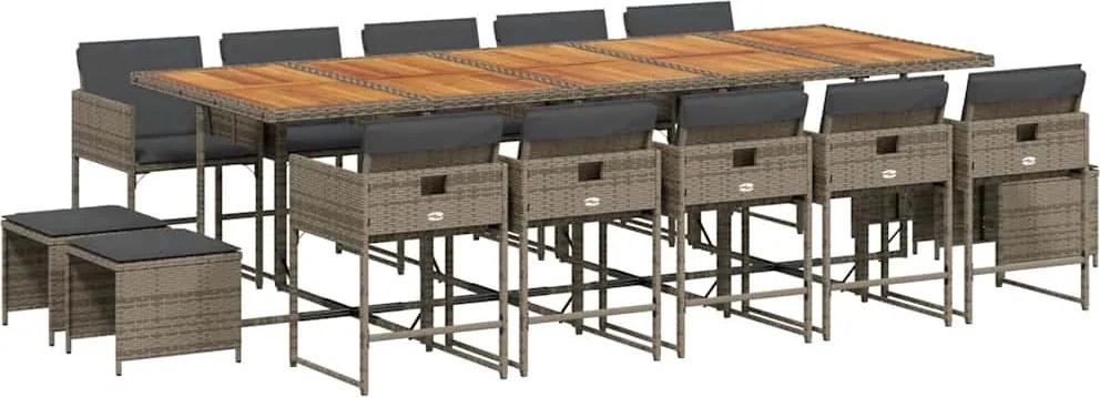 vidaXL Set mobilier de grădină cu perne, 15 piese, gri, poliratan