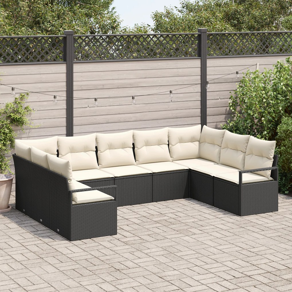 vidaXL Set de canapele pentru grădină 9 pcs Negru Rattan poli