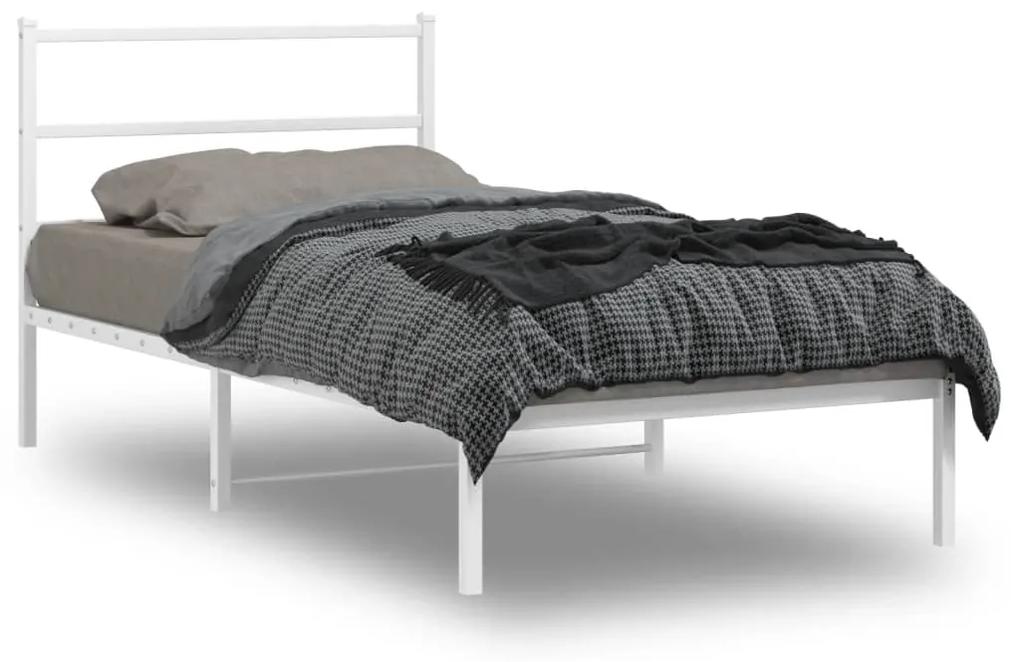 355410 vidaXL Cadru de pat din metal cu tăblie, alb, 107x203 cm