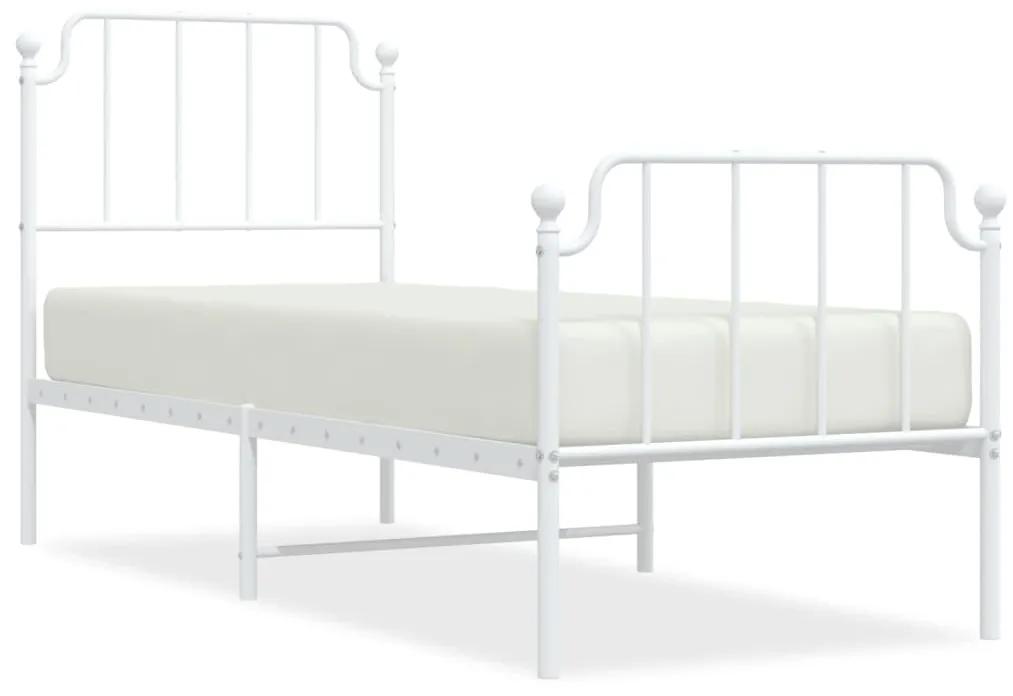 373944 vidaXL Cadru de pat metalic cu tăblie de cap/picioare  alb, 75x190 cm