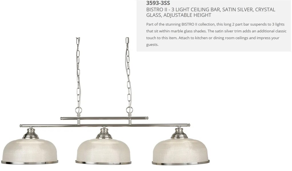Lustra suspendata design clasic Bistro II 3L argintiu satin 3593-3SS SRT