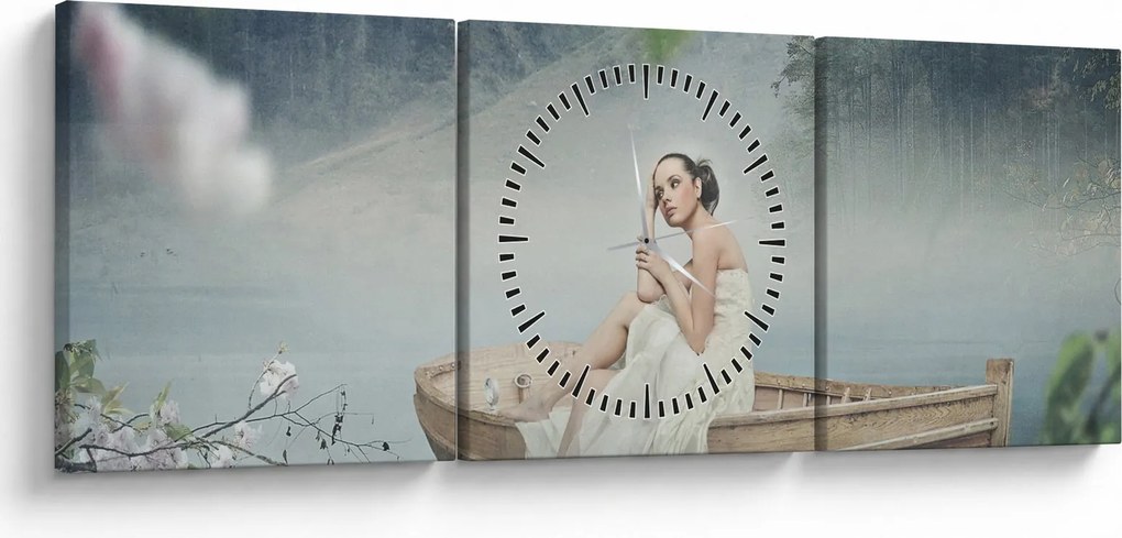 Tablou - Femeia pe barcă (cu ceas) (90x30 cm)