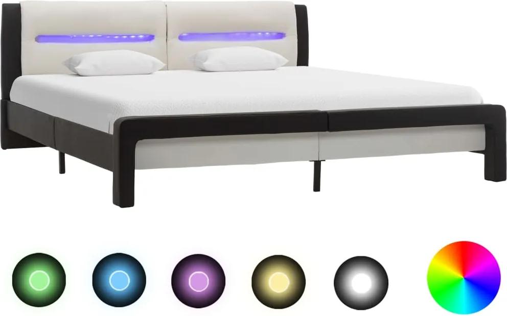 Cadru de pat cu LED, negru si alb, 120x200 cm, piele ecologica
