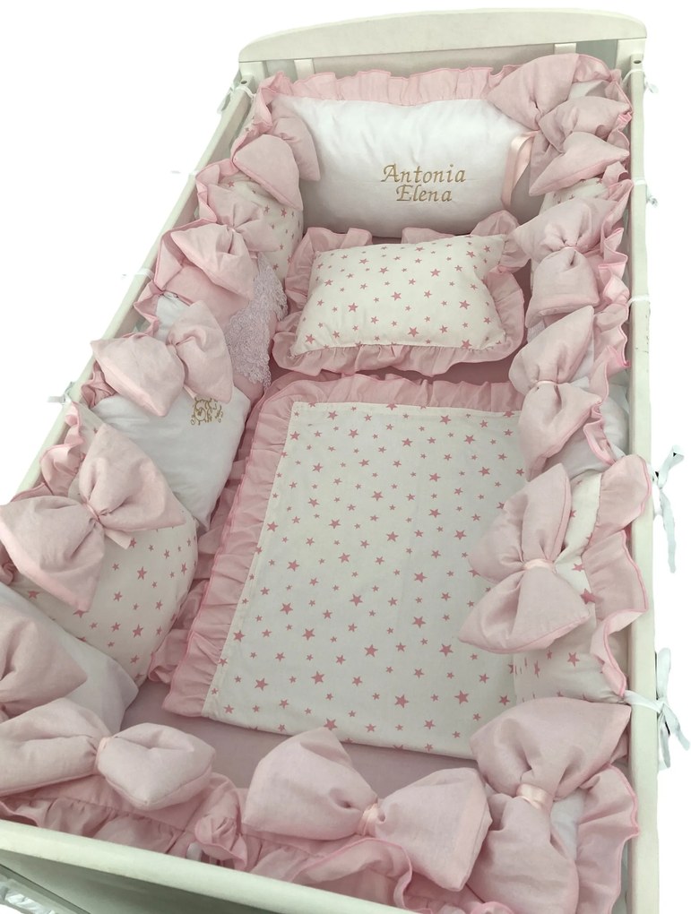 Lenjeria cu aparatori din 13 pernute Roz baby LUX by Deseda
