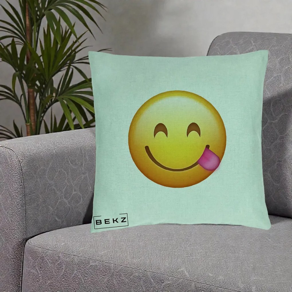 Perna Decorativa Emoji Limba Scoasa, 40x40 cm, Verde Menta, Husa Detasabila, Perna Inclusa, BEKZ®