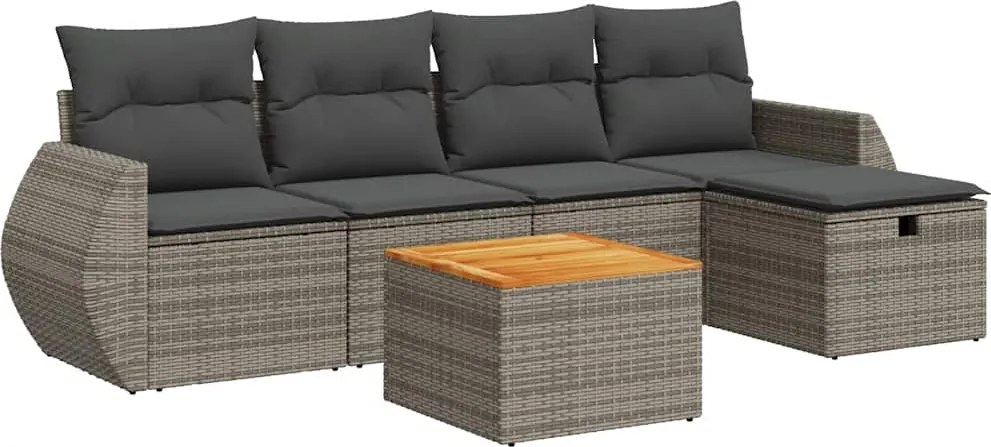 vidaXL Set mobilier grădină cu perne, 6 piese, gri, poliratan