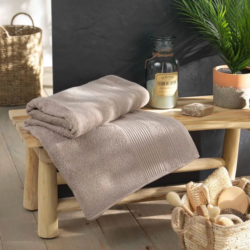 Prosop bej din bumbac din frotir 90x150 cm Tendresse – douceur d'intérieur