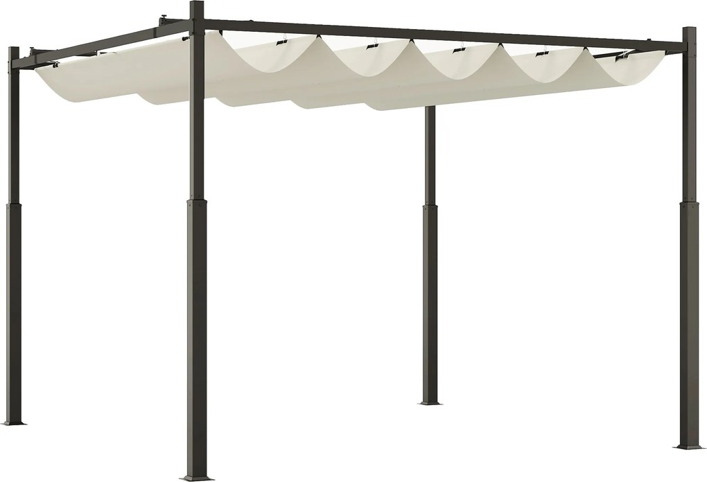 Outsunny Pergolă Pavilion cu Acoperiș Retractabil Rezistent la Apă, Culoare, 298x298x230 cm, Alb Crem | Aosom Romania