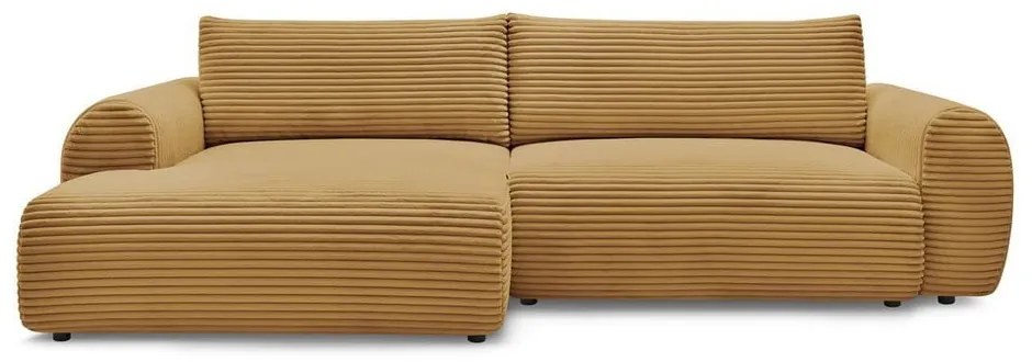 Colțar galben muștar extensibil cu tapițerie din catifea reiată (cu colț pe partea stângă ) Lucien – Bobochic Paris