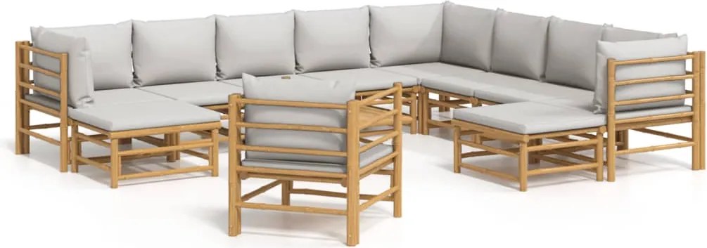 vidaXL Set mobilier de grădină cu perne gri deschis, 12 piese, bambus