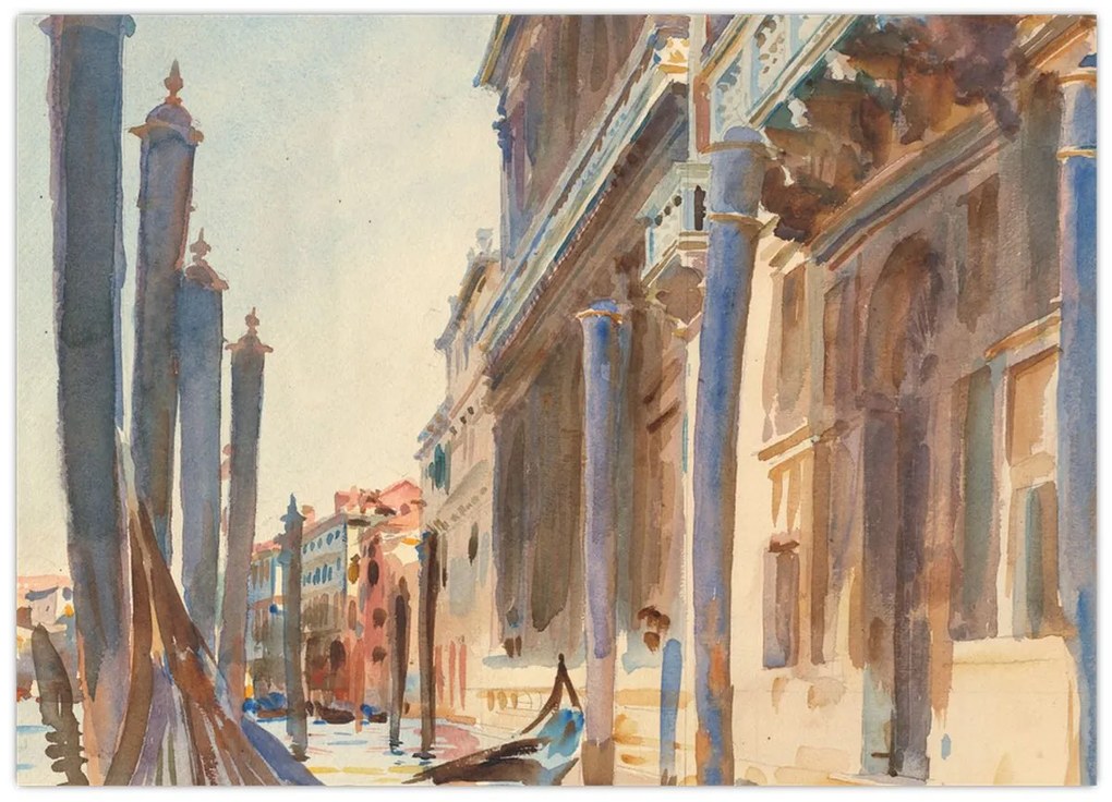 Tablou pe sticlă - John Singer Sargent, Gondola Moorings on the Grand Canal, reproducere (70x50 cm)