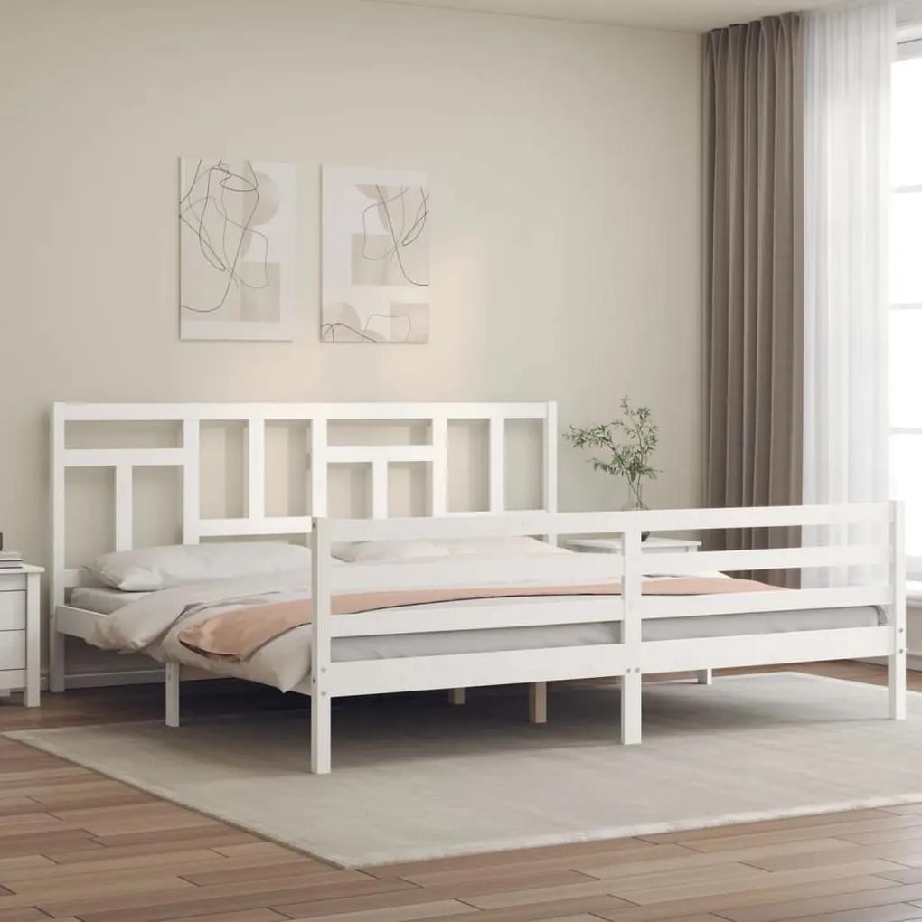3194977 vidaXL Cadru de pat cu tăblie Super King Size, alb, lemn masiv