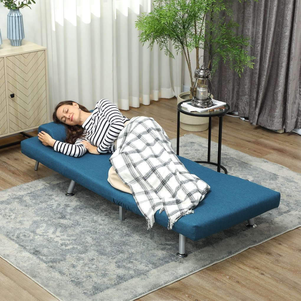 HOMCOM Fotoliu pliabil cu funcție de pat, fotoliu de relaxare pliabil cu aspect de in, spătar reglabil, 75 x 70 x 75 cm, Albastru | Aosom Romania