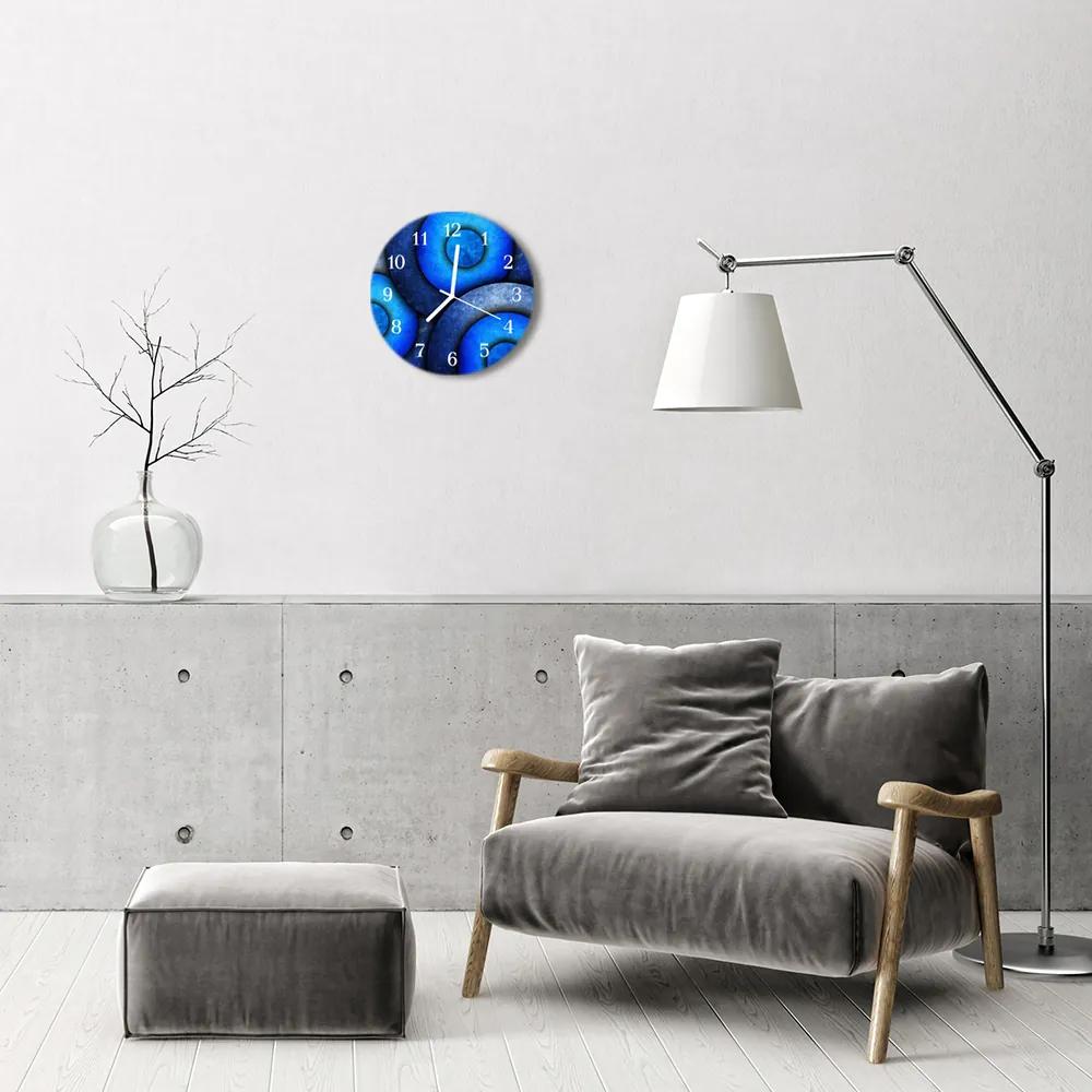 Ceas de perete din sticla rotund Cercuri Arta albastru